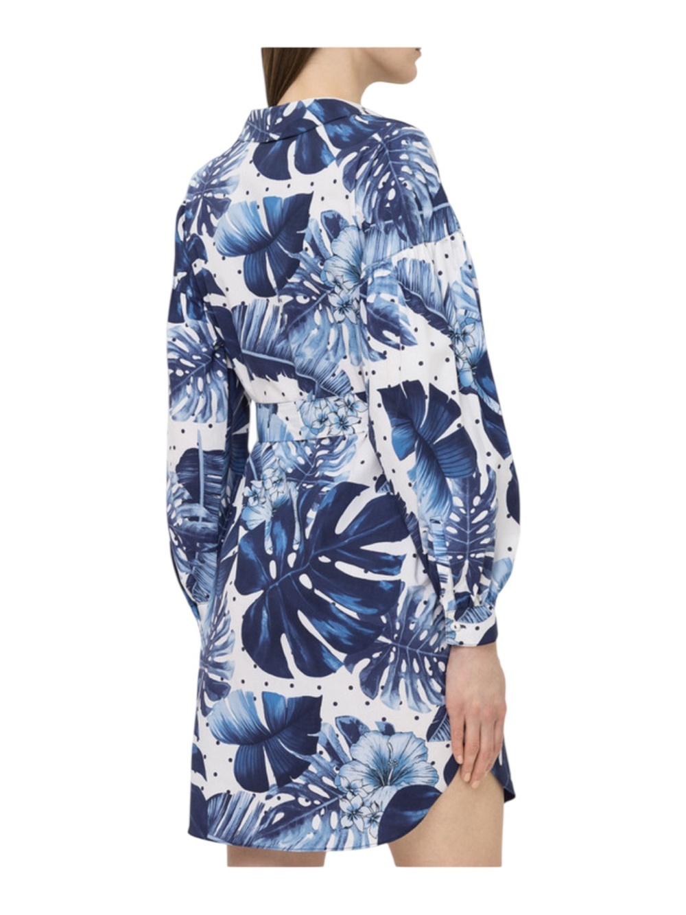 Twinset Milano Blue White Palm Leaf Print Poplin Shirt Mini Dress 46 - Picture 4 of 16